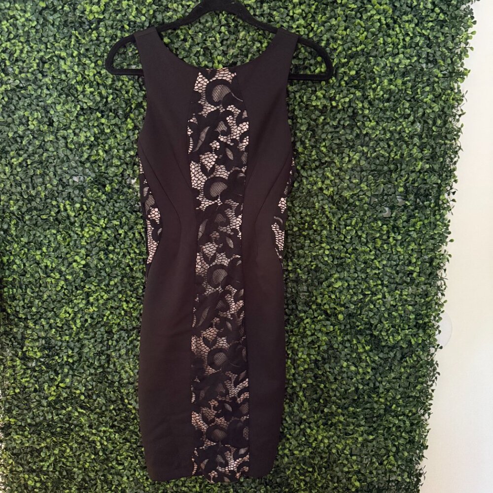 BEBE Black Lace Bodycon Dress Sleeveless Sheath Cocktail Dress Size S